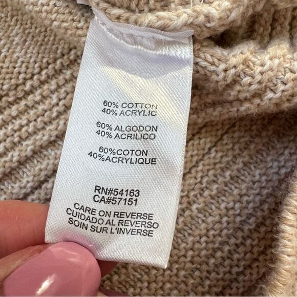 Calvin Klein Tan Beige Cowl Neck Casual Knit Ribbed Sweater Size Medium - Picture 8 of 10